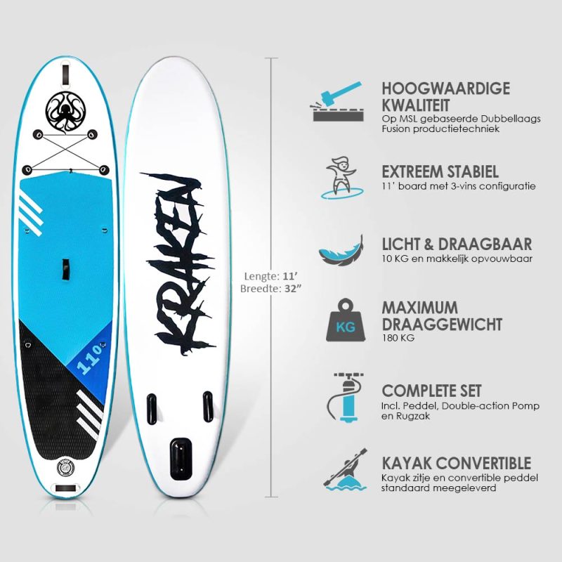 KRAKEN PRO 335 infographic sup board complete convertible set
