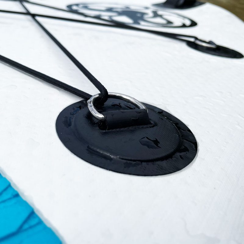 KRAKEN SUP board D-ring connection close up bungee cord attachment