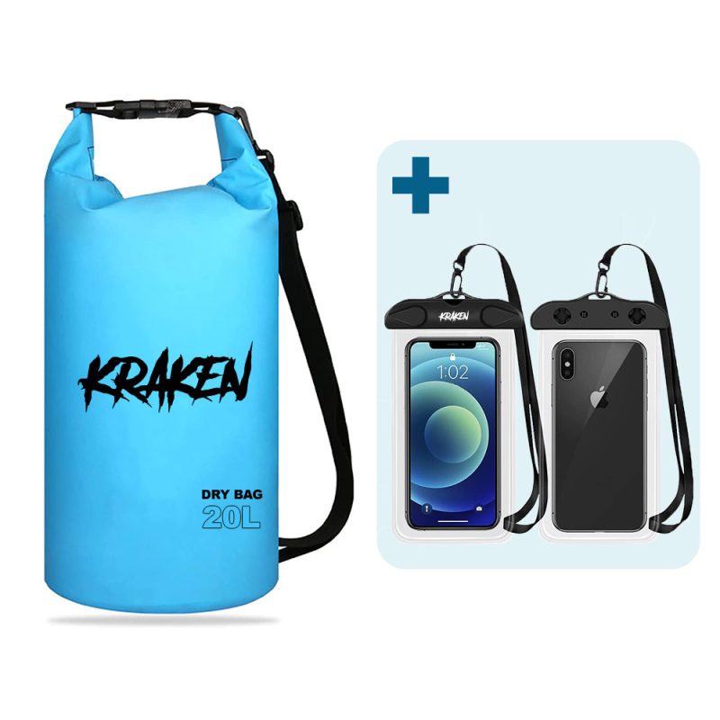 KRAKEN Dry Bag met Mobielhoes - Blauw, 20L