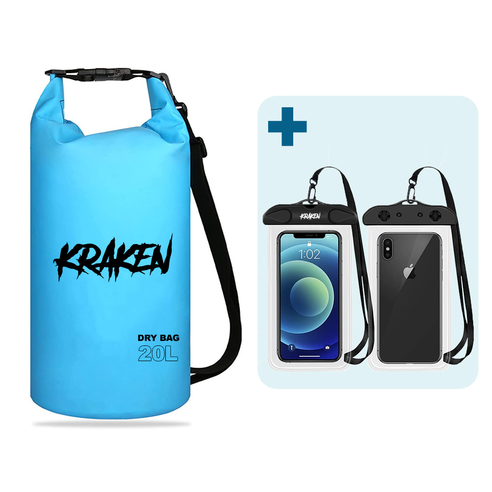 KRAKEN Dry Bag met Mobielhoes - Blauw, 20L